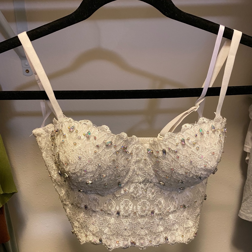 White going out top with rhinestones